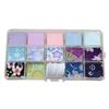 ENN LLC Chirimen Set with Flower Craft 14 10 Pieces Each and Blue Fabric, Pre-Cut Base, Scraps, Colors, (Purple Set)