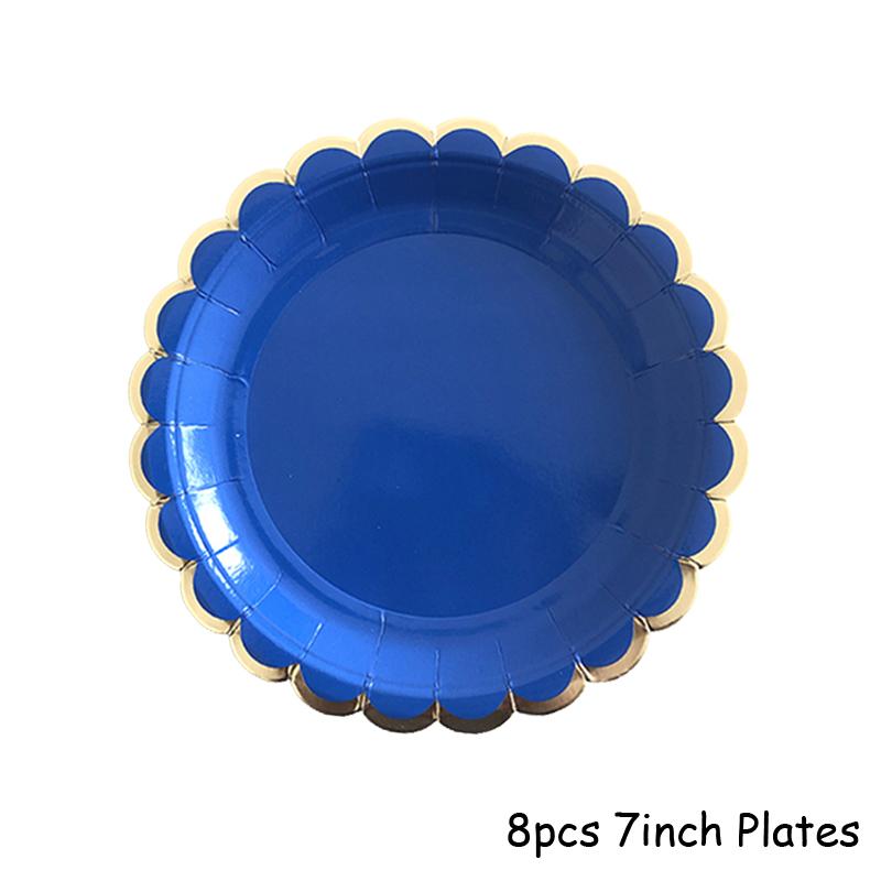 Одноразовая посуда голубого цвета, бумажные тарелки для вечеринок, стаканчики, трубочки, сувениры для детского душа, товары для дня рождения, золотые украшения для вечеринок, карнавала, свадьбы
