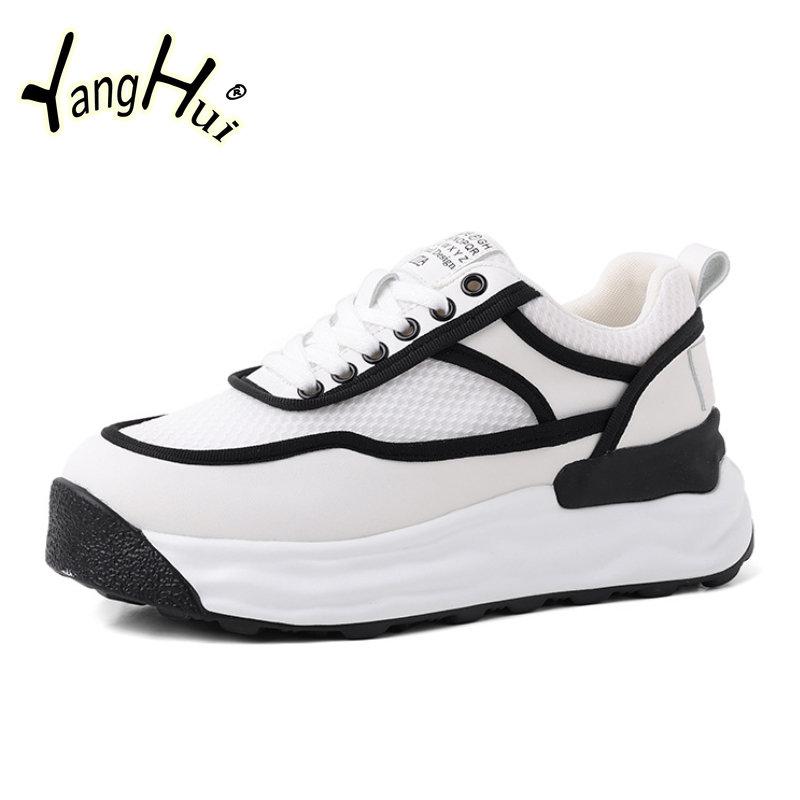 Модные зеленые сетчатые дышащие спортивные повседневные модные универсальные туфли на платформе для женщин в корейском стиле, кроссовки с вставками, весна-осень