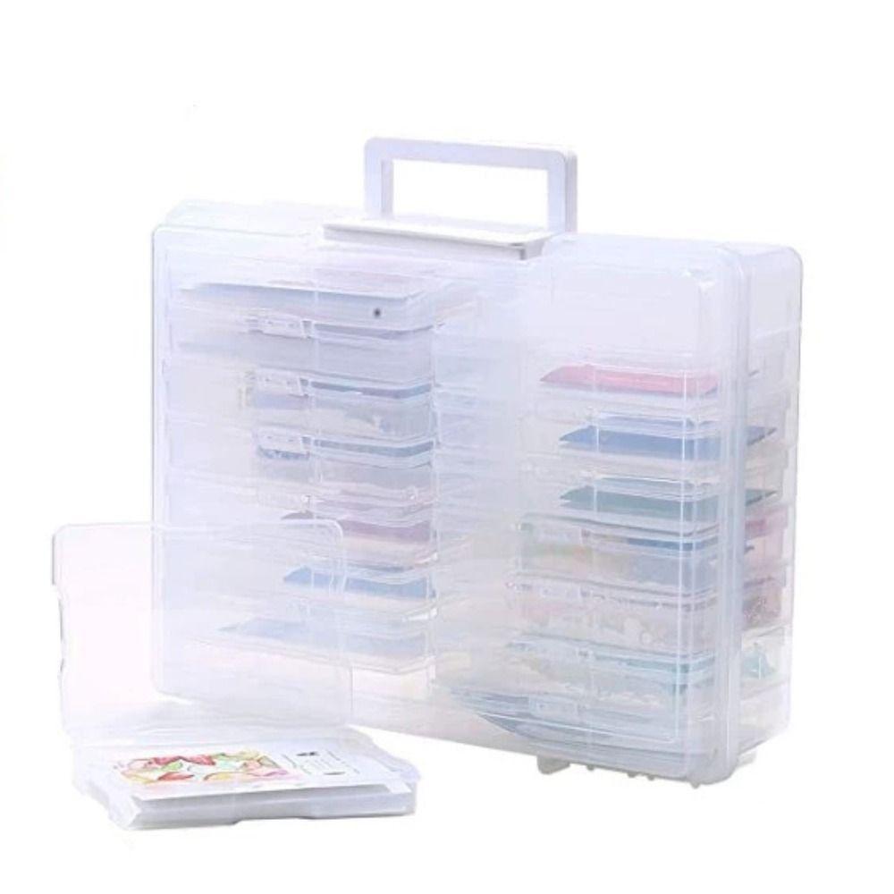 Clear Photo Storage Box 16 Inner Organizer Cards Keeper Craft Storage Case  Stickers