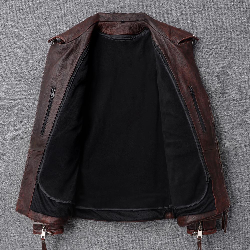 Мужская зимняя мотоциклетная куртка из натуральной коровьей кожи с теплым утеплителем и регулируемыми ремнями