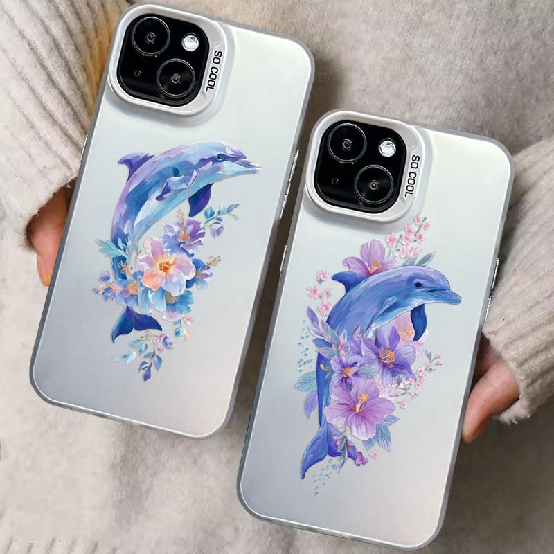 Милый Животный Дельфин Цветок Лазерный Чехол для Телефона IPhone 17 16 Pro Max 14 15 Pro Max Plus 13 Mini 12 11 Pro Max Мультяшные Ракушки