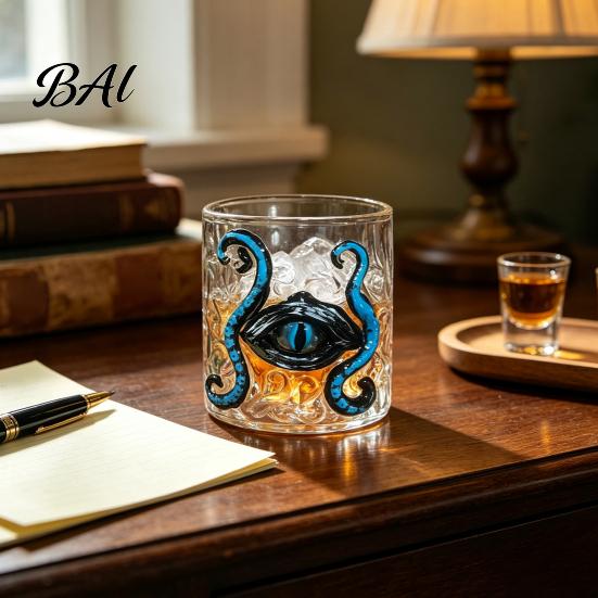 Unique Spirits Cup for Collectors Octopus Tentacle Whiskey Glass Cup, Hand-Painted Devil Eye Drinking Wide Mouth Rock Cocktails High Borosilicate And