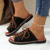 Women's Lace Up Flat Slide Shoes Fashion Peep Toe Summer Shoes Casual Outdoor Beach Slide Sandals