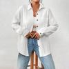 Women Casual Shirt Lapel Long Sleeve Button Down Casual Top with Patch Pocket Solid Color