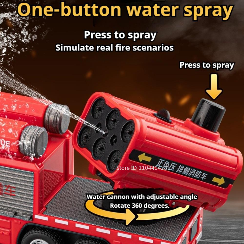 1:50 Spray Fire Truck Miniature Toy Model Alloy Diecast Car Sound Light Pull Back One Click Water Spray Vehice Kid Birthday Gift