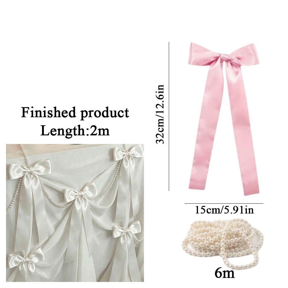 Faux Pearl Bowknot Banner Hanging Pendant Reusable Bow Beaded Garland  Birthday Decor
