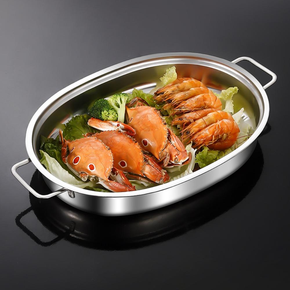 Stainless Steel Oval Grilled Fish Pan Deepened Hot Pot Multipurpose Barbecue Grill Pan Commercial