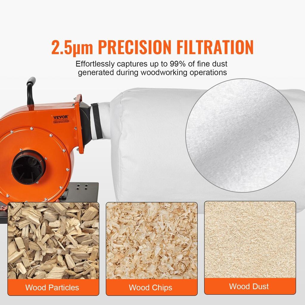 Dust Collector, 1HP 460 CFM Air Flow, Rolling Dust Collector with 21-Gallon Dust Collection Bag, 2.5 Micron Bag Filtration, Industrial Workshop Mobile