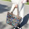 Холщовая сумка в этническом стиле для женщин, стильная сумка на плечо с узором, ретро повседневная сумка-тоут, сращивание