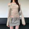 Корейская модная футболка с открытыми плечами, винтажный укороченный топ с разрезом на шее и шарфом Kpop, тонкая футболка нестандартной формы, шикарная уличная одежда