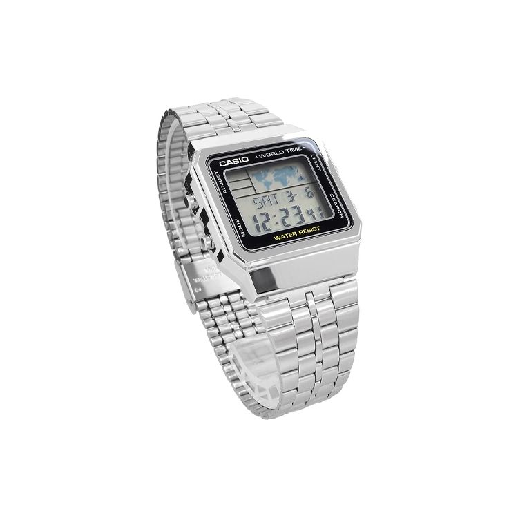 Casio Серия для молодежи Металлические Квадратные Ретро Модные Простые Водонепроницаемые Спортивные Кварцевый Механизм Стальной Ремешок Женские Часы Серые A500WA-1