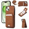 For iPhone 15 Case Card Holder Kickstand Leather + TPU Phone Cover with Shoulder Strap