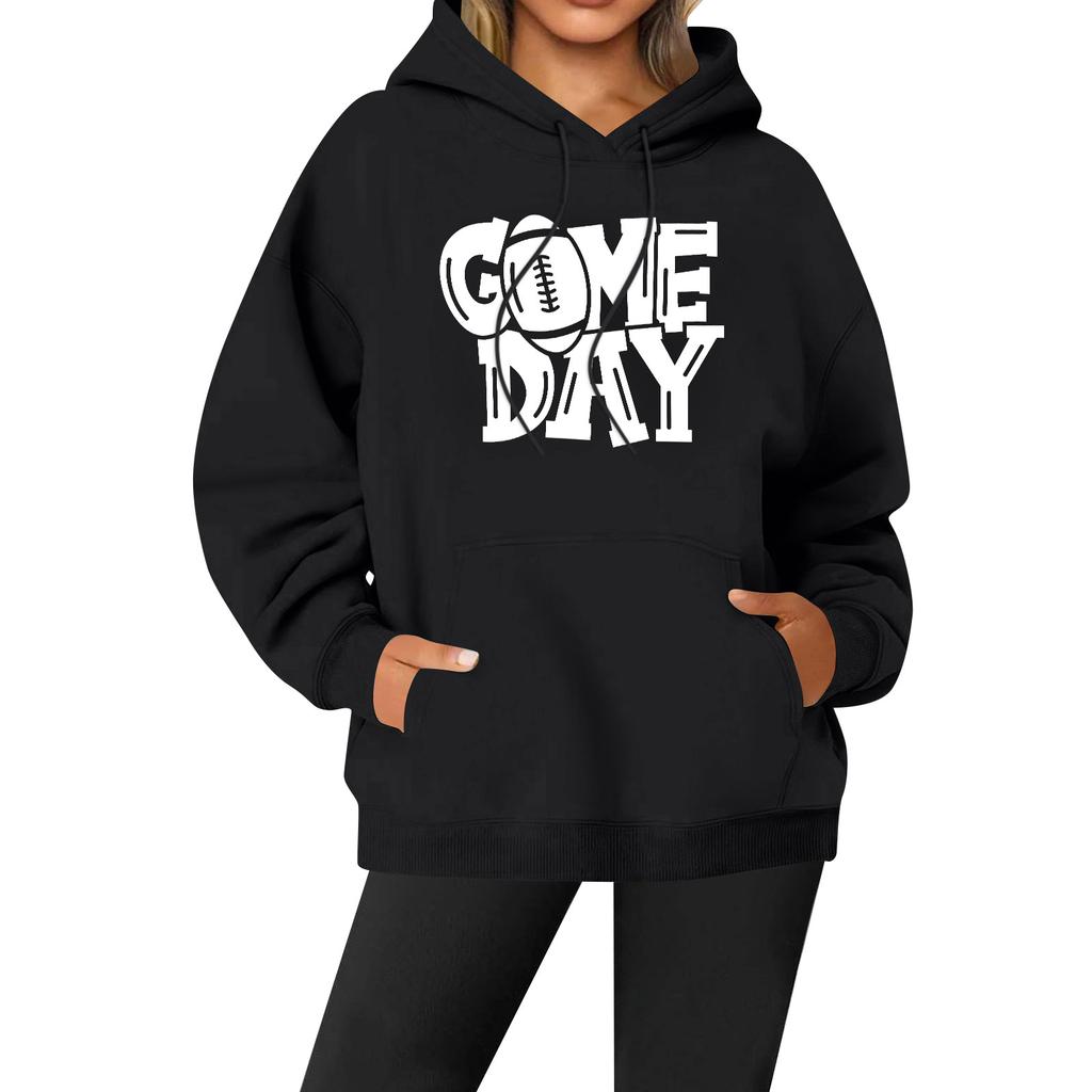 Женская повседневная модная однотонная толстовка с капюшоном и принтом регби с длинными рукавами