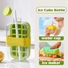 Ice Cube Bottle Tray with Lid, 2 In 1 Water Bottle Ice Cube with Straw, 2025 New One-Touch Ice Release & No Touching,Ice Cube Making Bottle