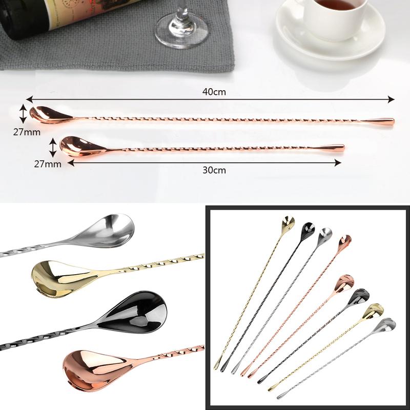 HILIFE 30/40cm Stainless Steel Stir Bar Spoon Mixing Ounces Cocktail Spoon Spiral Pattern Bartender Tools Teadrop Spoon Bar Tool