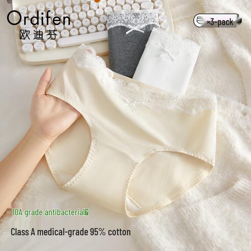 Odeifen Женское нижнее белье из чистого хлопка с антибактериальным кружевом, 3 шт.