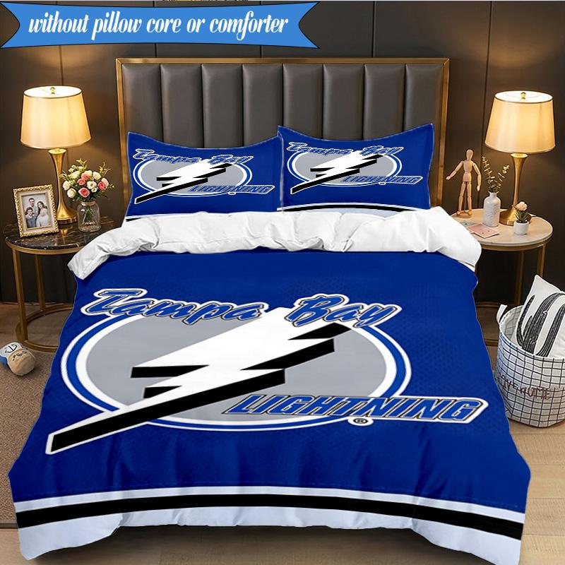 3PCS Bay Lightning Hockey Bedding Set,Including 1pc Duvet Cover And 2pcs Pillowcases Perfect for Bedroom, Dormitory, Fan Christmas gift