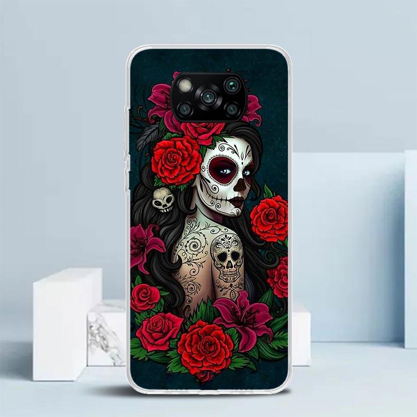 Чехол для телефона Catrina Beautiful Rose Girl Skull для Xiaomi Poco F7 Ultra X5 X6 X7 Pro M7 Redmi 15C 15 13C 13 12C 12 10C 10 10A 9 9C