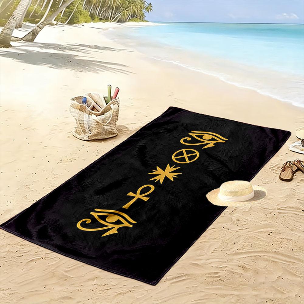 Golden mystical symbols illuminated Print beach towel, quick drying, suitable for travel, outdoor sports, jogging, the beach and swimming, gift