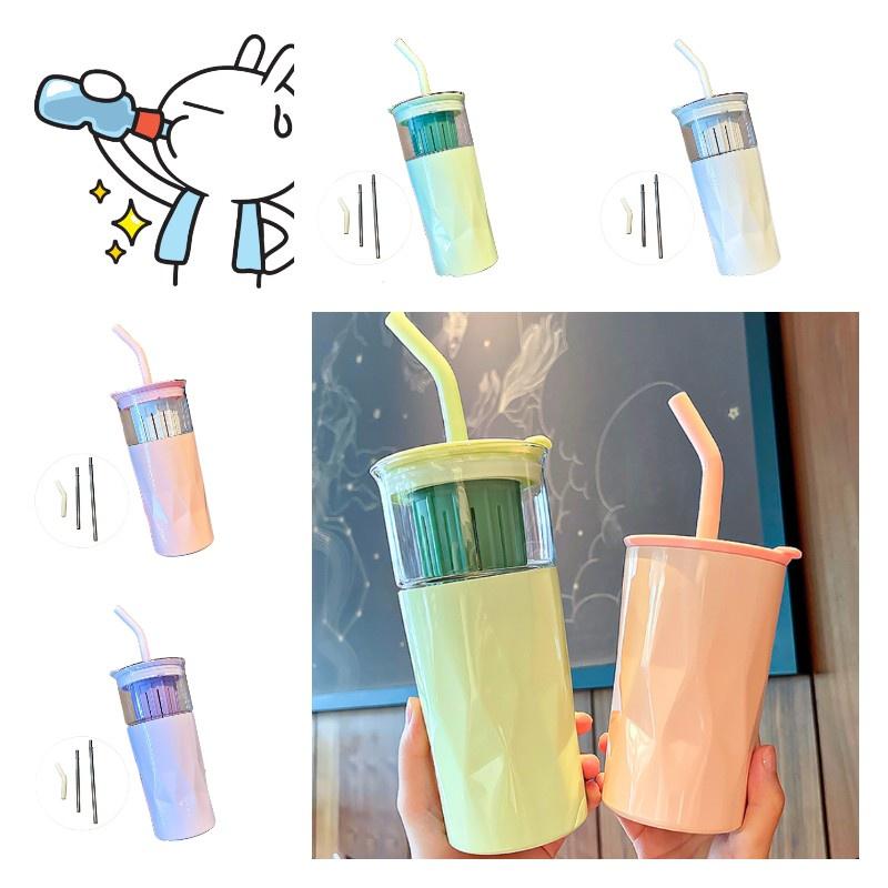 Стильный стеклянный стакан с соломинкой и большой вместимостью, идеально подходящий для студентов, лета и любителей чая