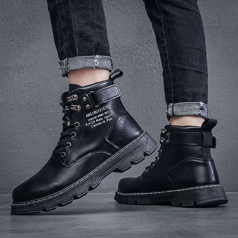 Fashion Men Shoes Fashion Winter Warm Cotton Plush Boots British Style Leather Boots Antiskid Safety Workwear Boots Botas Para Hombre