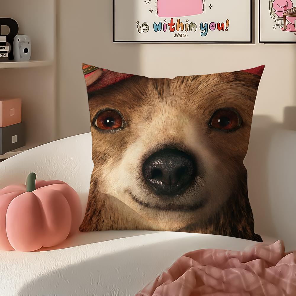 Cute PPaddington Bear Cushion Cover Pillowcase Short Plush Invisible zipper Room Sofa Cushion Cover
