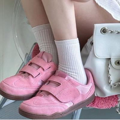 Кеды из коровьей кожи 2025 круглый носок липучка повседневные кеды нишевые плоские белые туфли ретро немецкие тренировочные туфли женская обувь