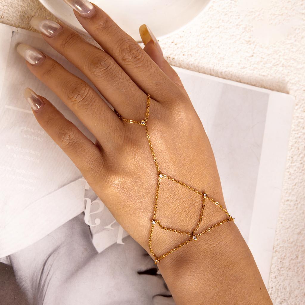 Minimalist Stainless Steel Hand Harness for Women Zircon Finger Bracelet Multi-layer Geometric Chain Y2K Jewelry