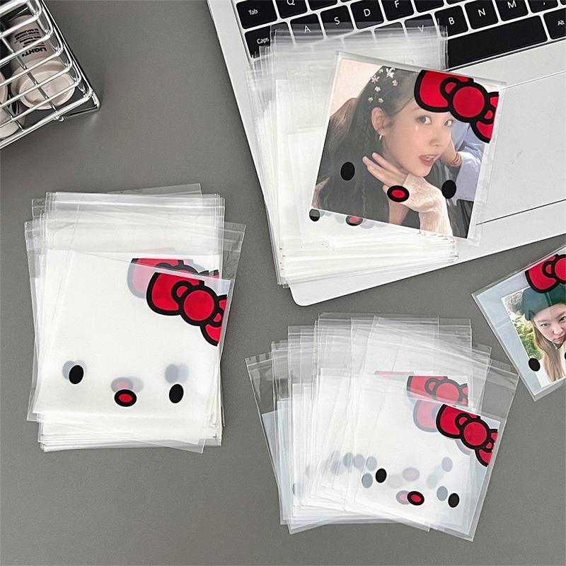 100 шт., пластиковые пакеты Hello Kitty, сумка для конфет, сумка для печенья, мультяшная милая сумка для закусок, подарочная сумка, Opp сумка, упаковка для выпечки, самоклеящаяся сумка