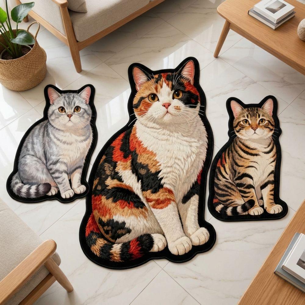 2D Flat Cat Carpet Non-slip Room Floor Rug New Animal Doormat Bedroom Living Room Decor