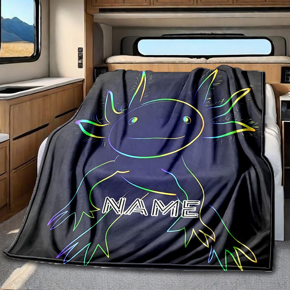 Colorful Axolotl Design With Name Text Blanketcustomizable With Your Namecomfortable And Stylish Perfect For Travel Beds Chairs Offices Sofas