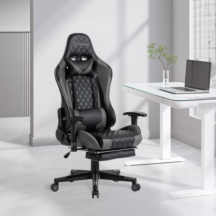 Chaise gamer - Foxsport - Ergonomique - Repose-pieds télescopique - Réglable en hauteur - Accoudoirs réglables