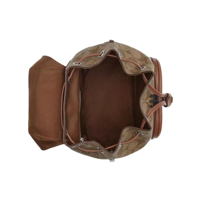 COACH PACE 22 Classic Presbyopia logo Coated canvas and refined calfskin Backpack Backpack Small Women's Khaki and Saddle color