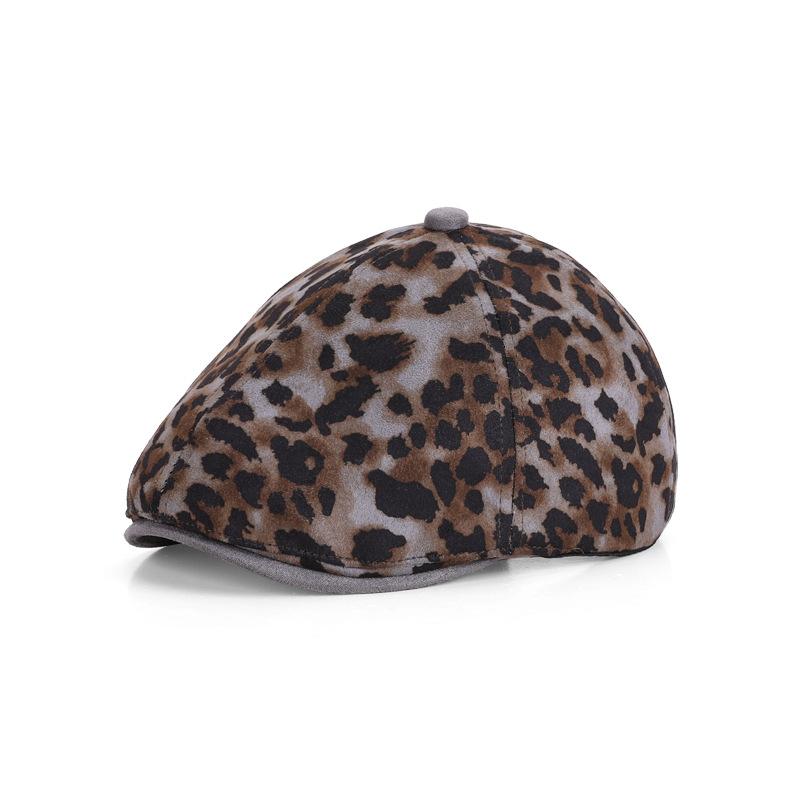 Autumn Winter Retro Leopard Print Forward Cap Beret Women Peaked Cap