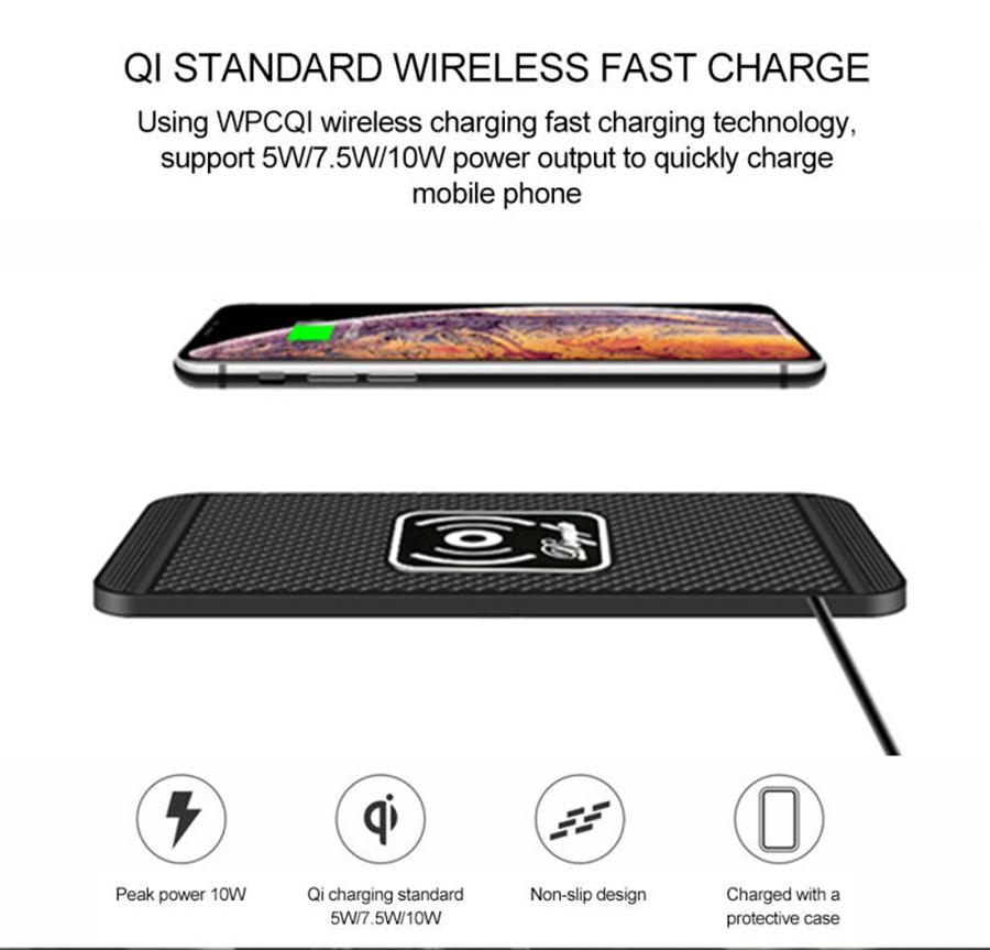 10W Car Fast Wireless Charger Silicone Pad Cradle Stand Dock for Samsung S20 S10 iPhone 13 12 11 Pro Xs Max Wireless Charging Stand