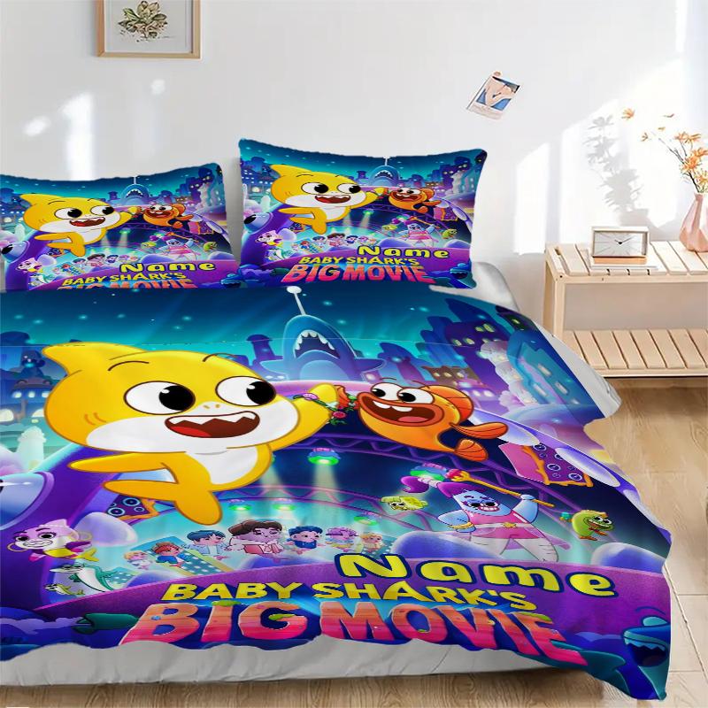 Custom Textile Baby Shark Party Bedding 3 Piece Set HD Print Duvet Cover Pillowcases for Teens Adult Bedroom Decoration