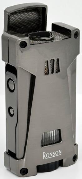RONSON HURRICANE RGL119 GREY SATIN 3 jet lighter with puncher