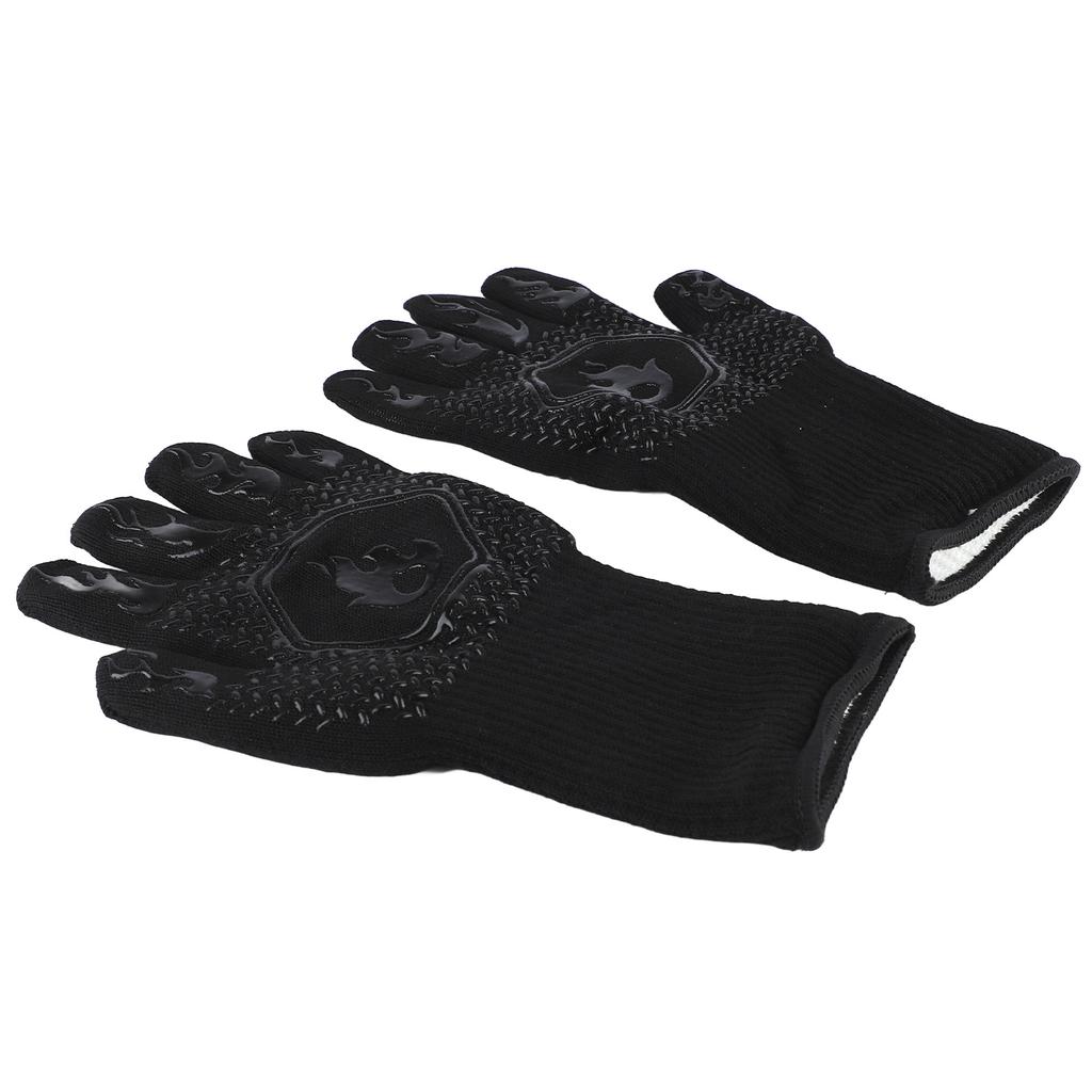 BBQ Gloves Heat Resistant Grilling Gloves Non Slip Oven Gloves Long Kitchen Gloves for Barbecue Baking Black Average