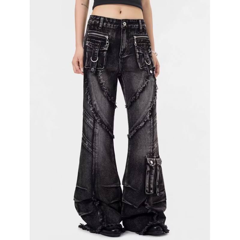 Джинсы-карго клеш JYL для мужчин, стиль Wasteland, американская атмосфера, модные, узкие, прямые, джинсовые брюки