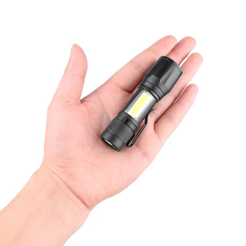 Mini LED Flashlight COB+XPE Portable Torch USB Charging Camping Lantern Zoomable Focus Light Tactical Flashlight with Pen Clip