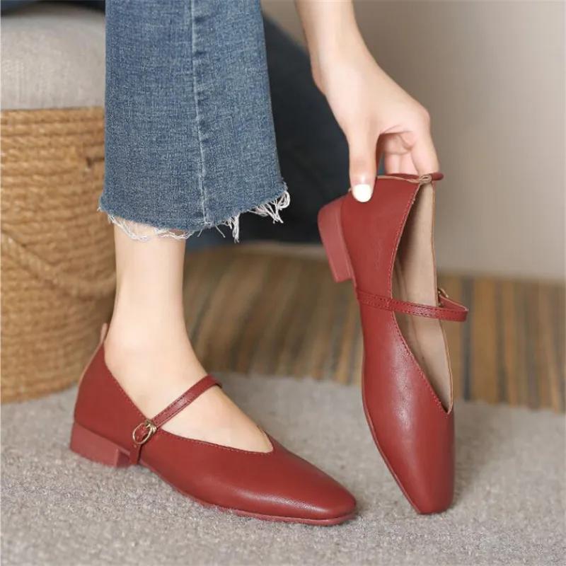 Woman Elegant French Square Toe Mary Janes Casual Flats Female Summer Loafer Shoes Woman Retro Low Heeled Soft Soled Flat Shoes