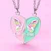 Women Necklace BEST FRIENDS Oil-dripping Butterflies Magnetic Double Chain Splicing Love Heart Kids