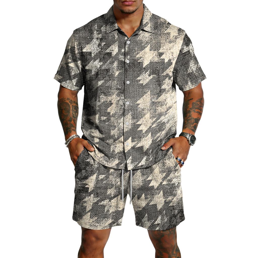 Men's Casual Lightweight Breathable Short-Sleeve Shirt And Shorts Set