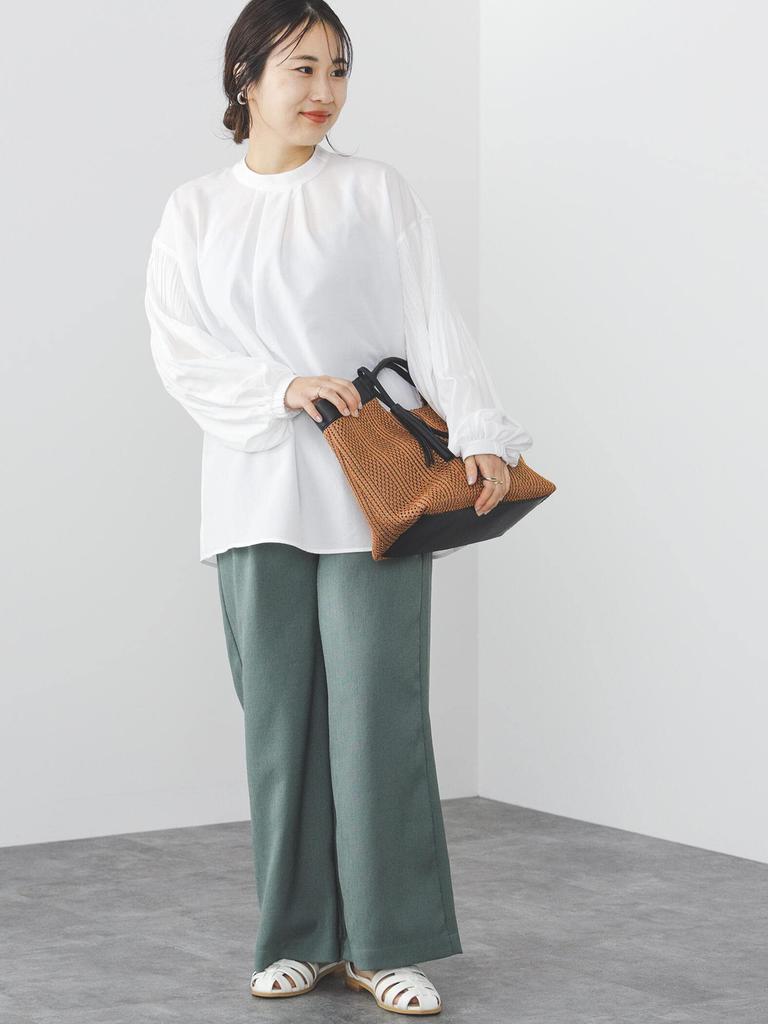 Shirt Sleeves Poppy Pleated Blouse FREE [Beams Heart] L/S Women's OFF_WHT