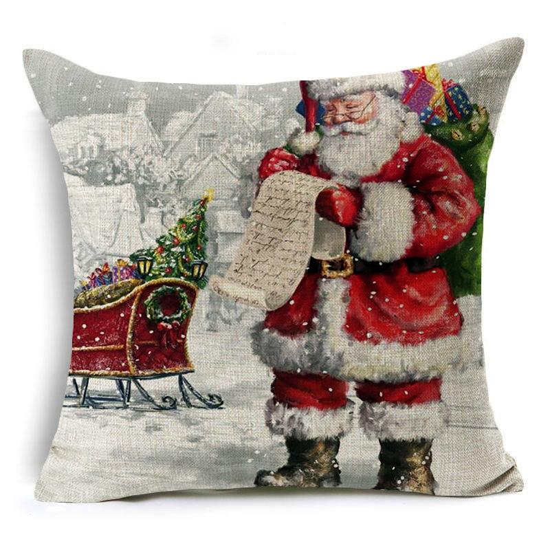 Santa Claus Linen Pillowcase Festive Decoration Cushion Pillowcase