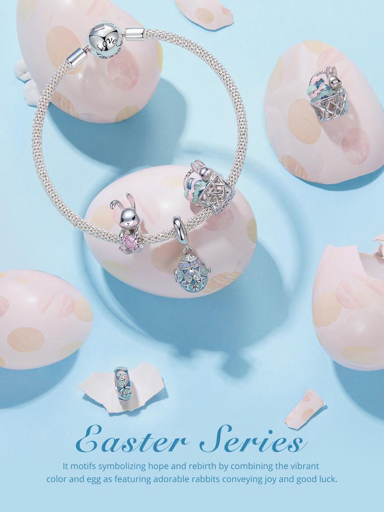 Yinziyun Sterling Silver Easter Egg Rabbit Bracelet Kit with S925 Beads and Spacers
