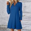 Женское однотонное платье свободного кроя с V-образным вырезом, повседневное, модное, длинное платье с длинными рукавами