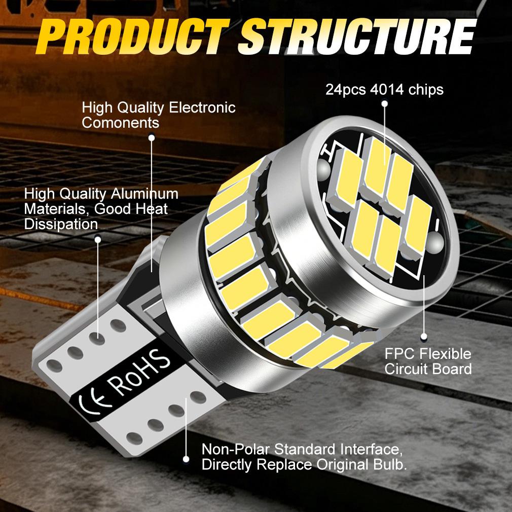 2 шт. Светодиодные лампы W5W T10 Canbus 4014 24SMD 168 194 LED 5W5 Для салона автомобиля, купола, чтения, подсветки номерного знака, сигнальная лампа 6000K Белый