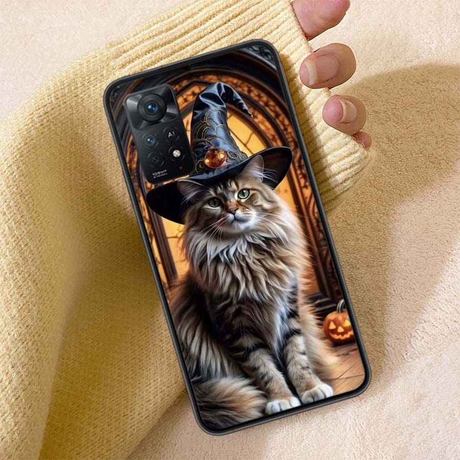Halloween Magic Cat Phone Case For Redmi Note 13 14 15 Pro Plus 12 13C 12C 15C 9 10 10C 9T 9C 9A TPU Soft Cover Clear Cell Cases
